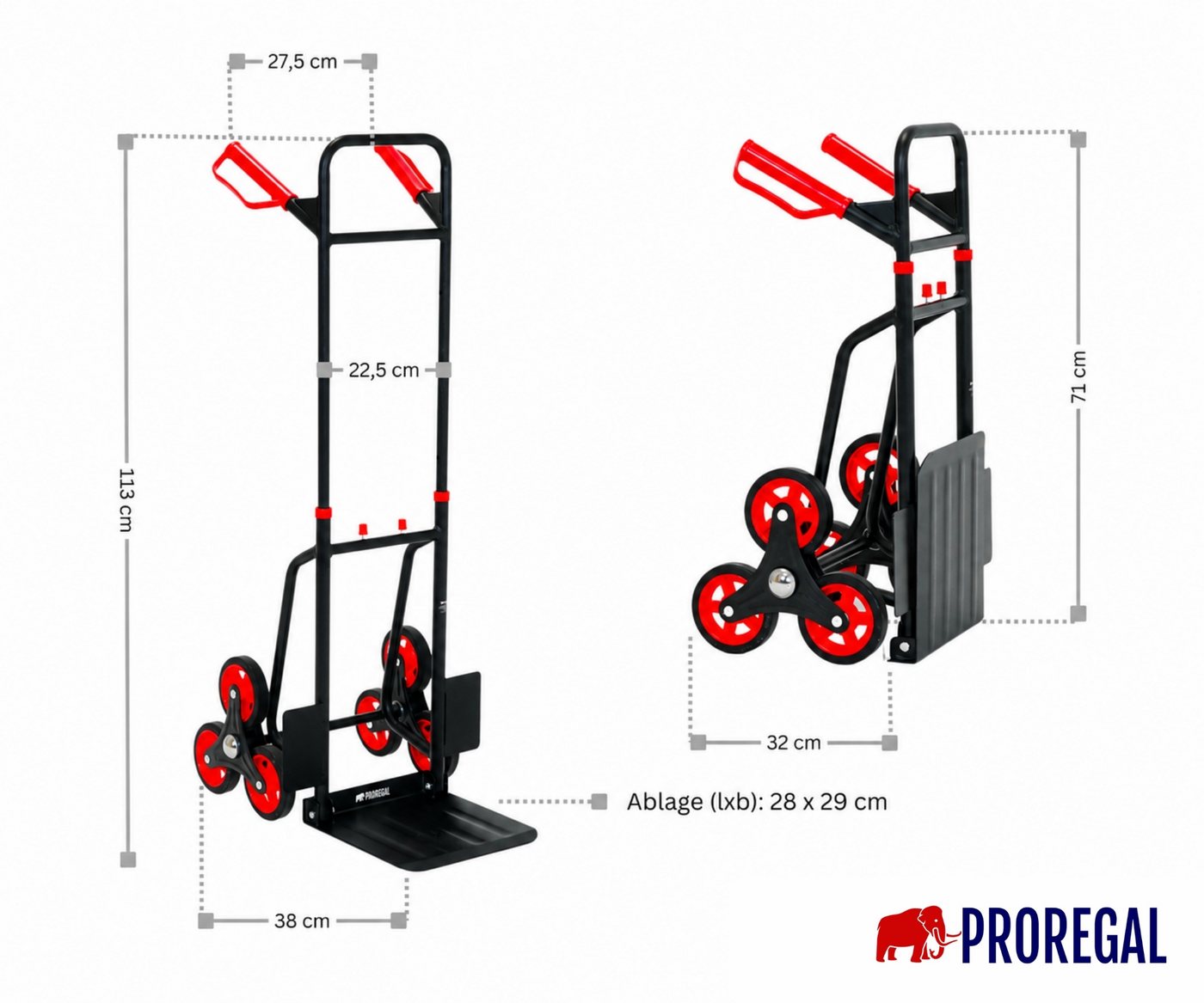 PROREGAL® Treppensackkarre TAURUS Traglast 150-250kg Stahlrahmen ergonomische Griffe