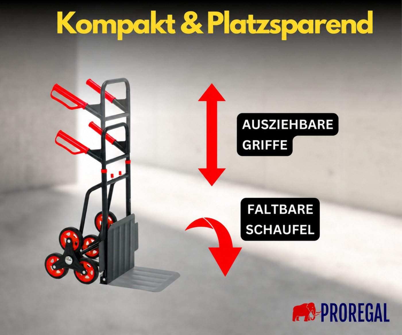 PROREGAL® Treppensackkarre TAURUS Traglast 150-250kg Stahlrahmen ergonomische Griffe Bild 4