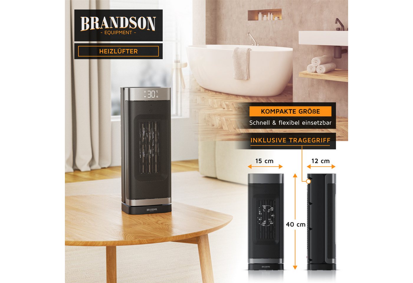 Brandson Heizlüfter Keramikheizlüfter 2000 W, Fernbedienung, Timer, 70° Oszillation, Turm, 2000 W, energiesparend, ECO-Modus, Lüftermodus, 10-35°C, Preisträger 2025