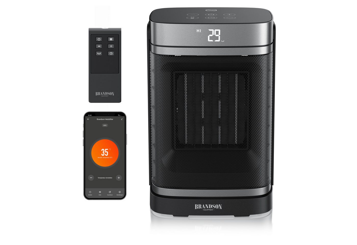 Brandson Heizlüfter WLAN-Heizlüfter 1500 W Keramik mit App-Steuerung, Timer, Oszillation, 1500 W, energiesparend, ECO-Modus, Thermostat, 10-35°C, LED-Display Bild 4