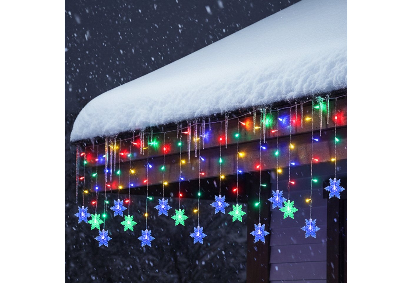 Merry 2024 Lichternetz LED Lichterkette Lichtervorhang,1.8M 96 LEDS Schneeflocke Fenster, Weihnachtsdeko,LED Vorhang Licht für Innen Außen Fensterdeko Halloween