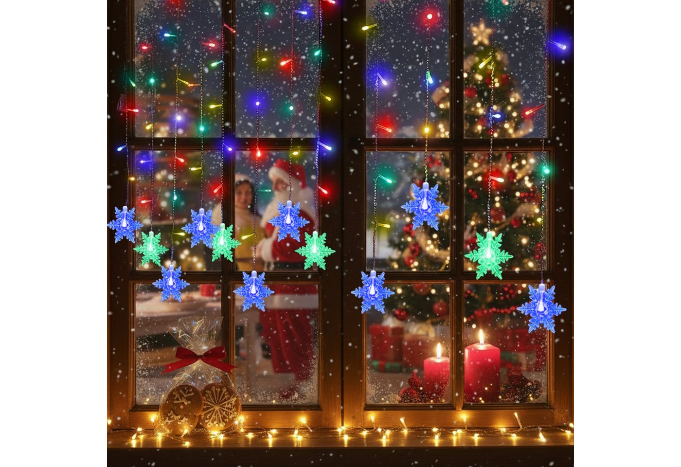 Merry 2024 Lichternetz LED Lichterkette Lichtervorhang,1.8M 96 LEDS Schneeflocke Fenster, Weihnachtsdeko,LED Vorhang Licht für Innen Außen Fensterdeko Halloween Bild 3