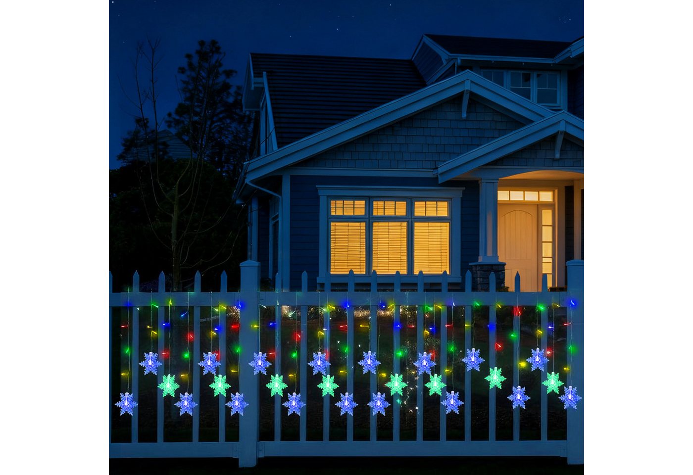 Merry 2024 Lichternetz LED Lichterkette Lichtervorhang,1.8M 96 LEDS Schneeflocke Fenster, Weihnachtsdeko,LED Vorhang Licht für Innen Außen Fensterdeko Halloween Bild 4