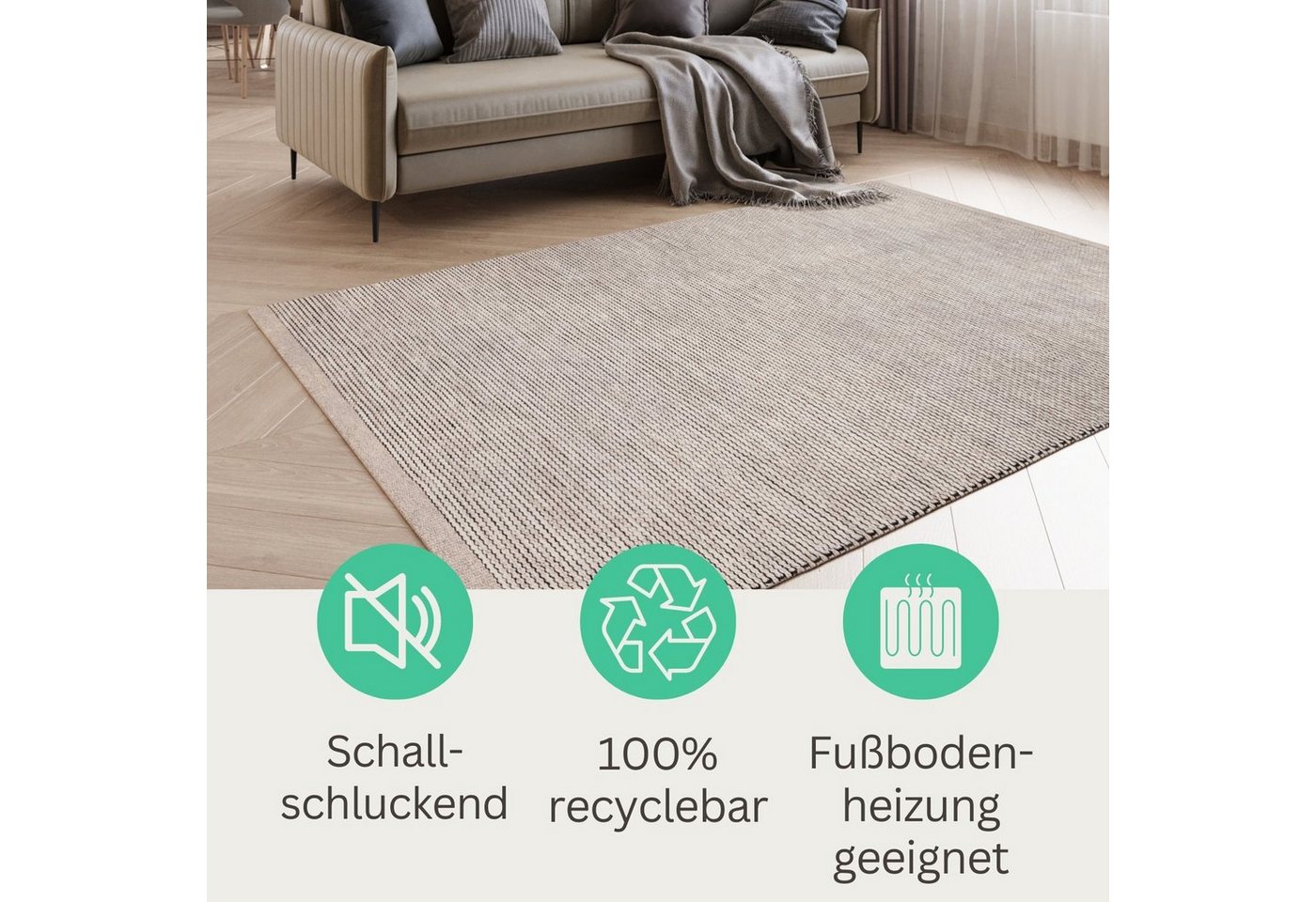 Wohnando Teppich MY-RUG Roshni, Wollteppich 90x60cm, rechteckig, Höhe: 10 mm, handgewebt, Naturprodukt, Uni Farben, meliert, Wolle