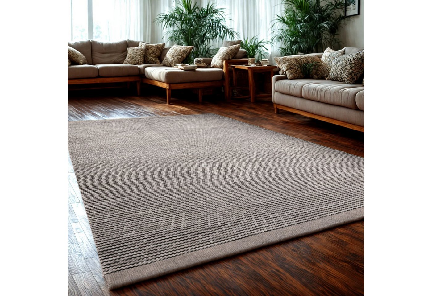 Wohnando Teppich MY-RUG Roshni, Wollteppich 90x60cm, rechteckig, Höhe: 10 mm, handgewebt, Naturprodukt, Uni Farben, meliert, Wolle Bild 2