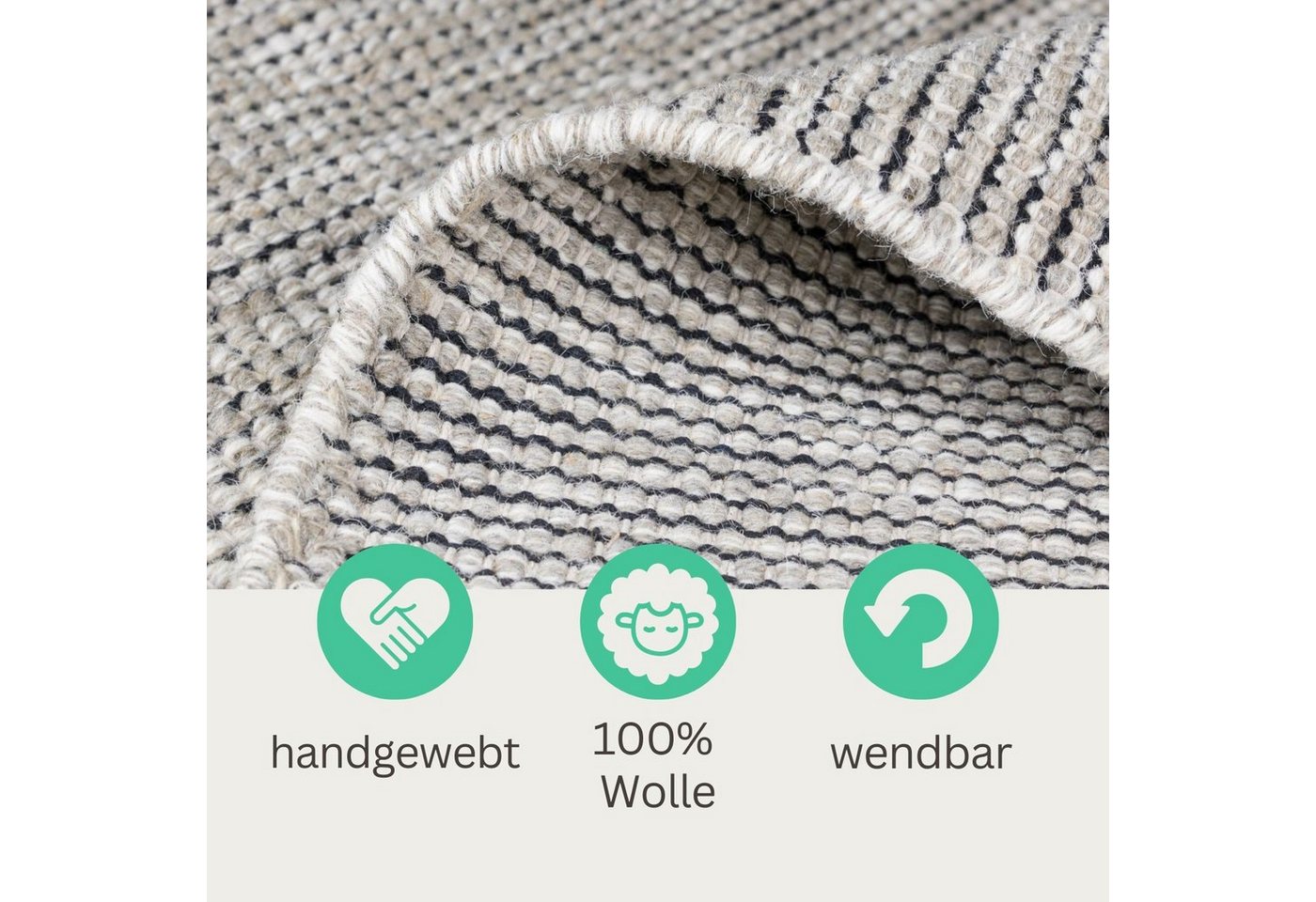 Wohnando Teppich MY-RUG Roshni, Wollteppich 90x60cm, rechteckig, Höhe: 10 mm, handgewebt, Naturprodukt, Uni Farben, meliert, Wolle Bild 3