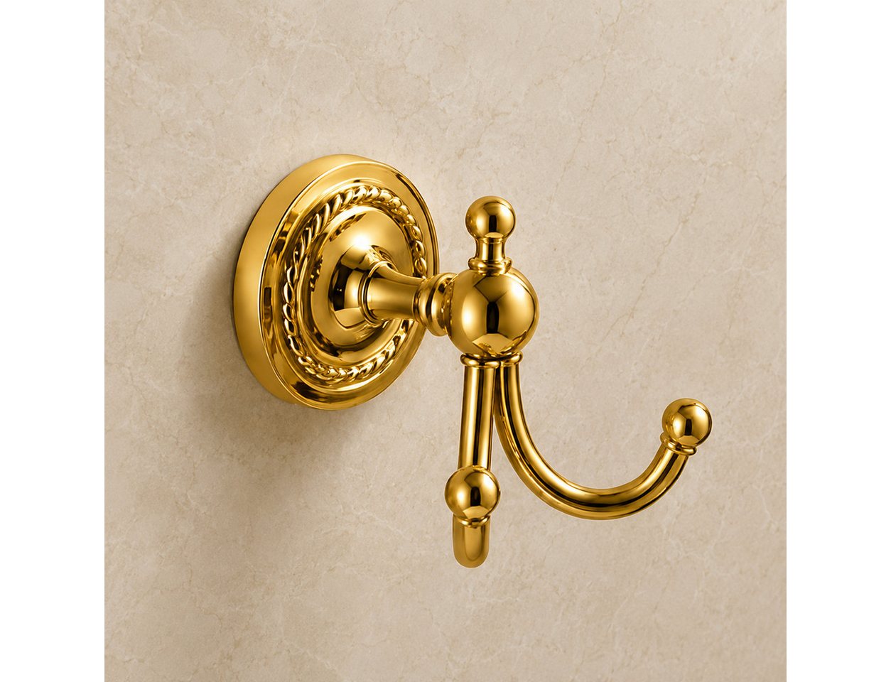 Belle Arti Handtuchhaken Handtuchhalter Badetuchhaken Handtuchaufhänger Messing 2-fach doppelt, Badezimmer, (2-fach, doppelt), Badetuchhaken Badetuchhalter Bademantelhaken Haken Bad gold rostfrei