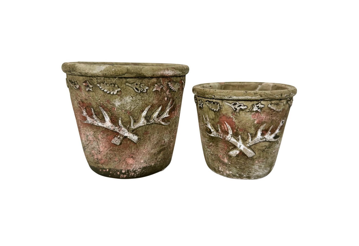 Online-Fuchs Blumentopf 2 Blumentöpfe im Set mit Hirschgeweih im Vintage Look (für Blumen, Pflanzen und Kräuter), Hirschgeweih und Blätter im 3D-Design Bild 3