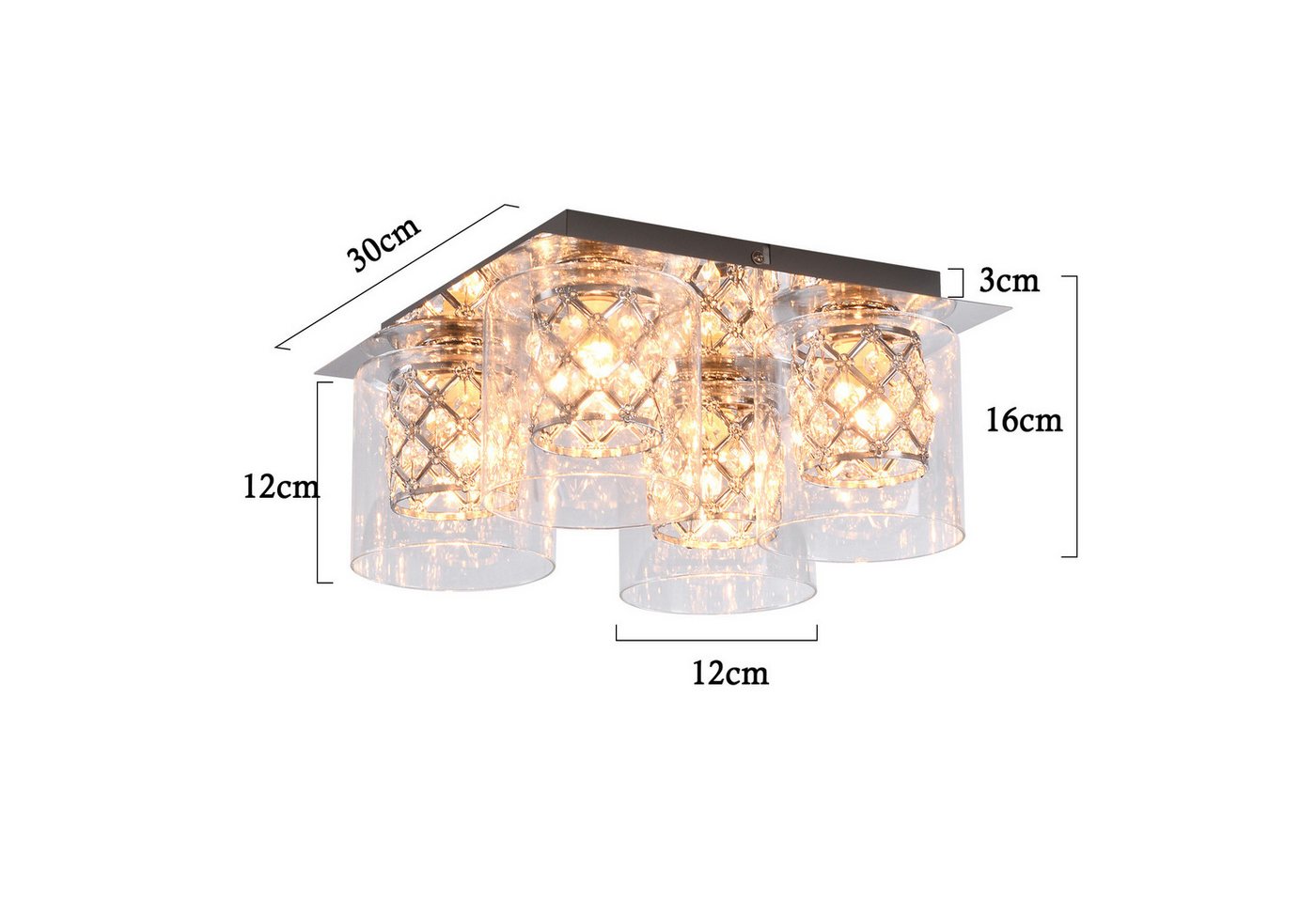 Nettlife Deckenleuchte Kristall Schwarz Deckenlampe Schlafzimmer E27/G9 Modern Wohnzimmer, ohne Leuchtmittel, Esszimmer Küchenlampe für Küche Büro 30*30*16cm Bild 2