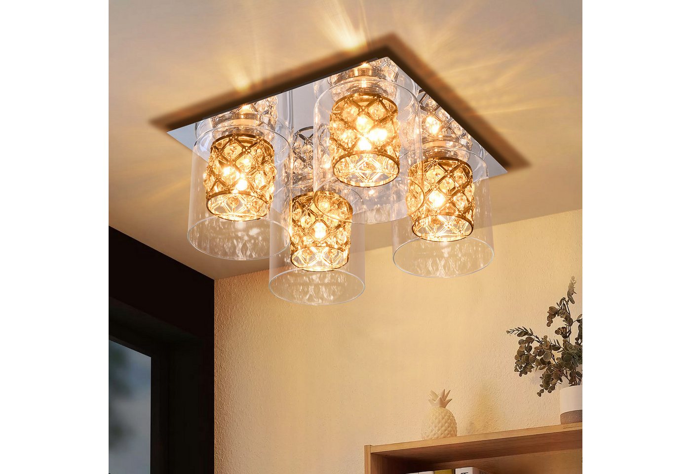 Nettlife Deckenleuchte Kristall Schwarz Deckenlampe Schlafzimmer E27/G9 Modern Wohnzimmer, ohne Leuchtmittel, Esszimmer Küchenlampe für Küche Büro 30*30*16cm Bild 4