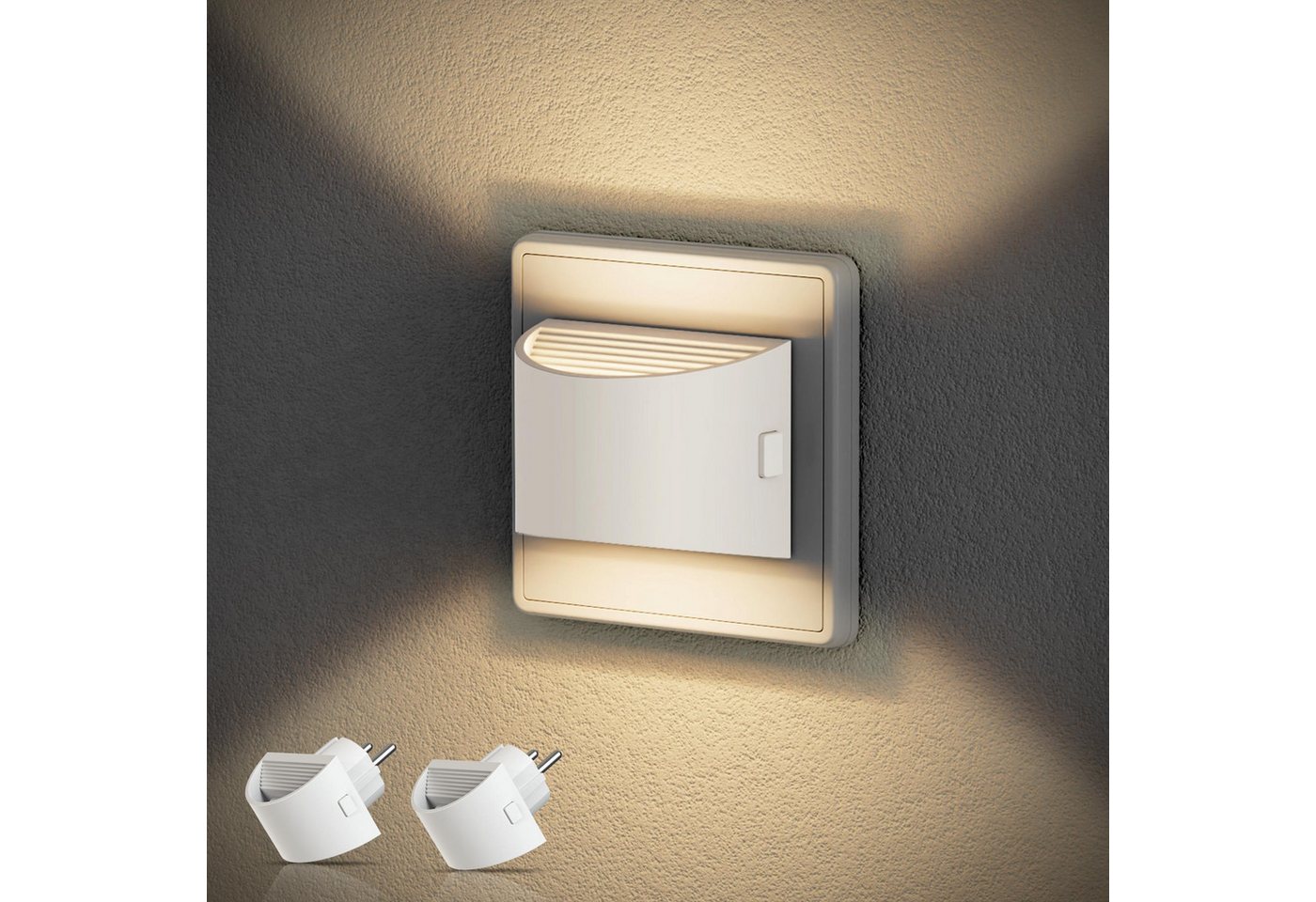 LOHAS-LED Nachtlicht Halbbogen LED Steckernachtlicht 2er-Set mit Dämmerungssensor, LED fest integriert, Warmweiß, 3-stufig dimmbar, 2700K Warm, Auf-Ab-Licht, Speicher & Schukostecker