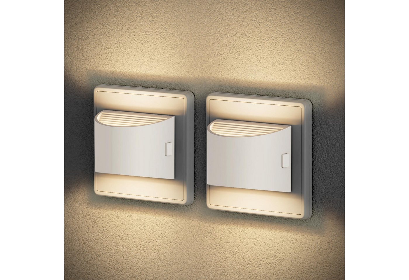 LOHAS-LED Nachtlicht Halbbogen LED Steckernachtlicht 2er-Set mit Dämmerungssensor, LED fest integriert, Warmweiß, 3-stufig dimmbar, 2700K Warm, Auf-Ab-Licht, Speicher & Schukostecker Bild 5