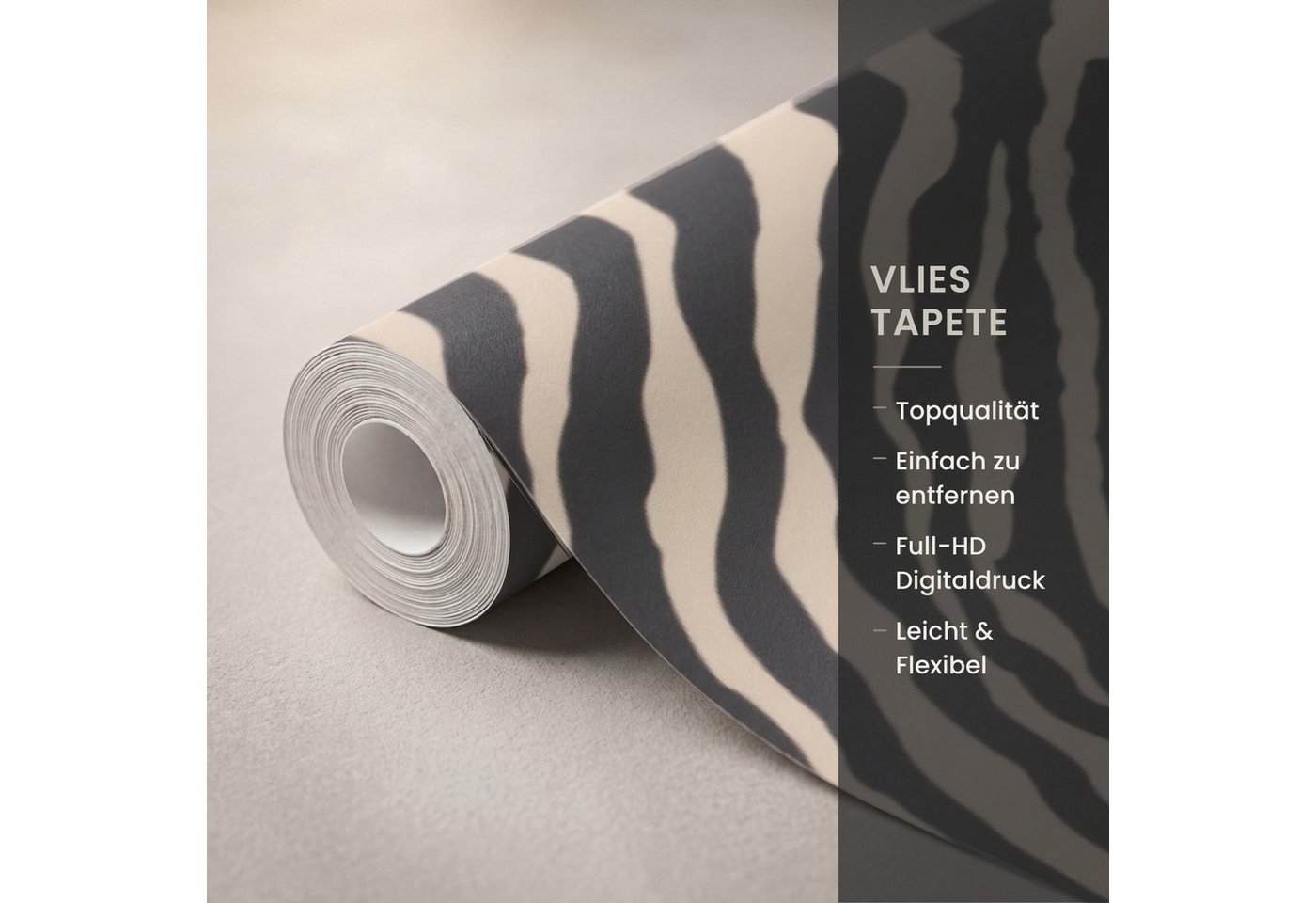 OnlyWow Fototapete Zebra - Klassisch - Schwarz, Matt, bedruckt, Wohnzimmer, Modern, Wanddekoration, Vliestapete 100x70cm Bild 2
