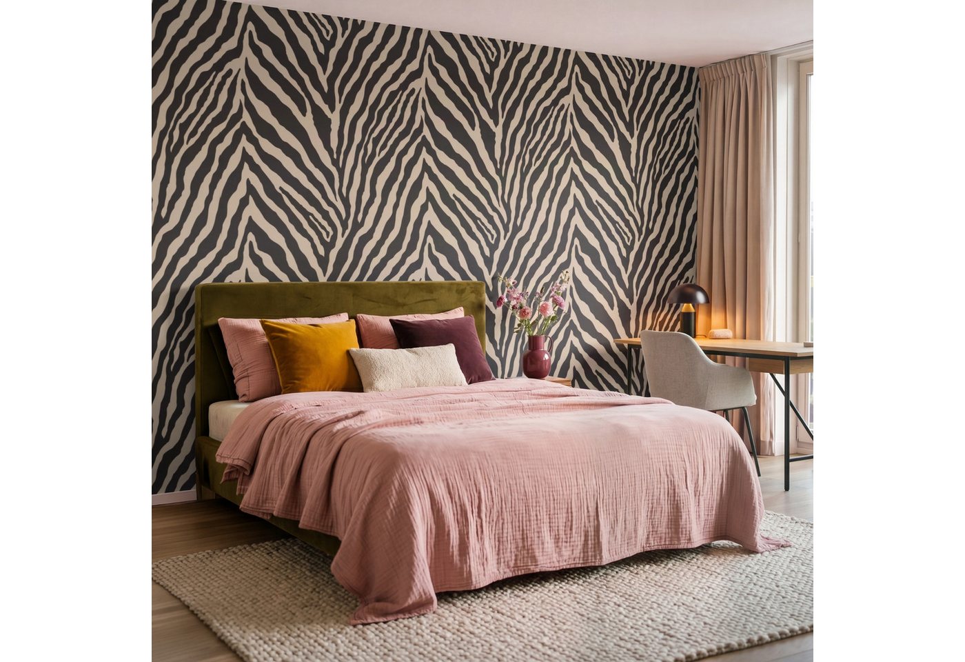 OnlyWow Fototapete Zebra - Klassisch - Schwarz, Matt, bedruckt, Wohnzimmer, Modern, Wanddekoration, Vliestapete 100x70cm Bild 3