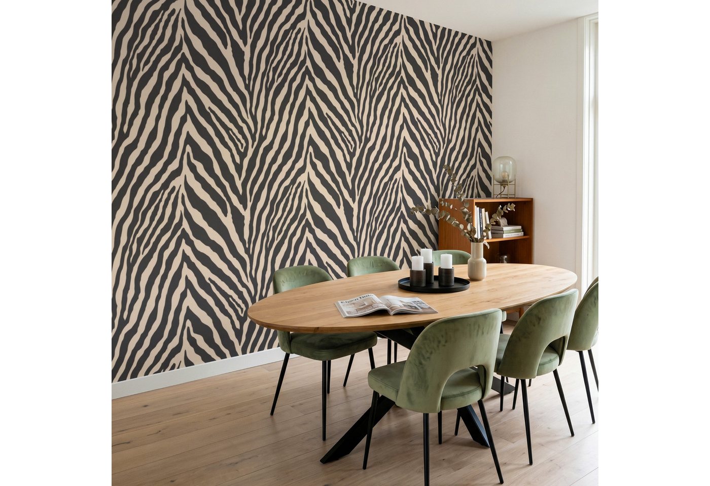 OnlyWow Fototapete Zebra - Klassisch - Schwarz, Matt, bedruckt, Wohnzimmer, Modern, Wanddekoration, Vliestapete 100x70cm Bild 4