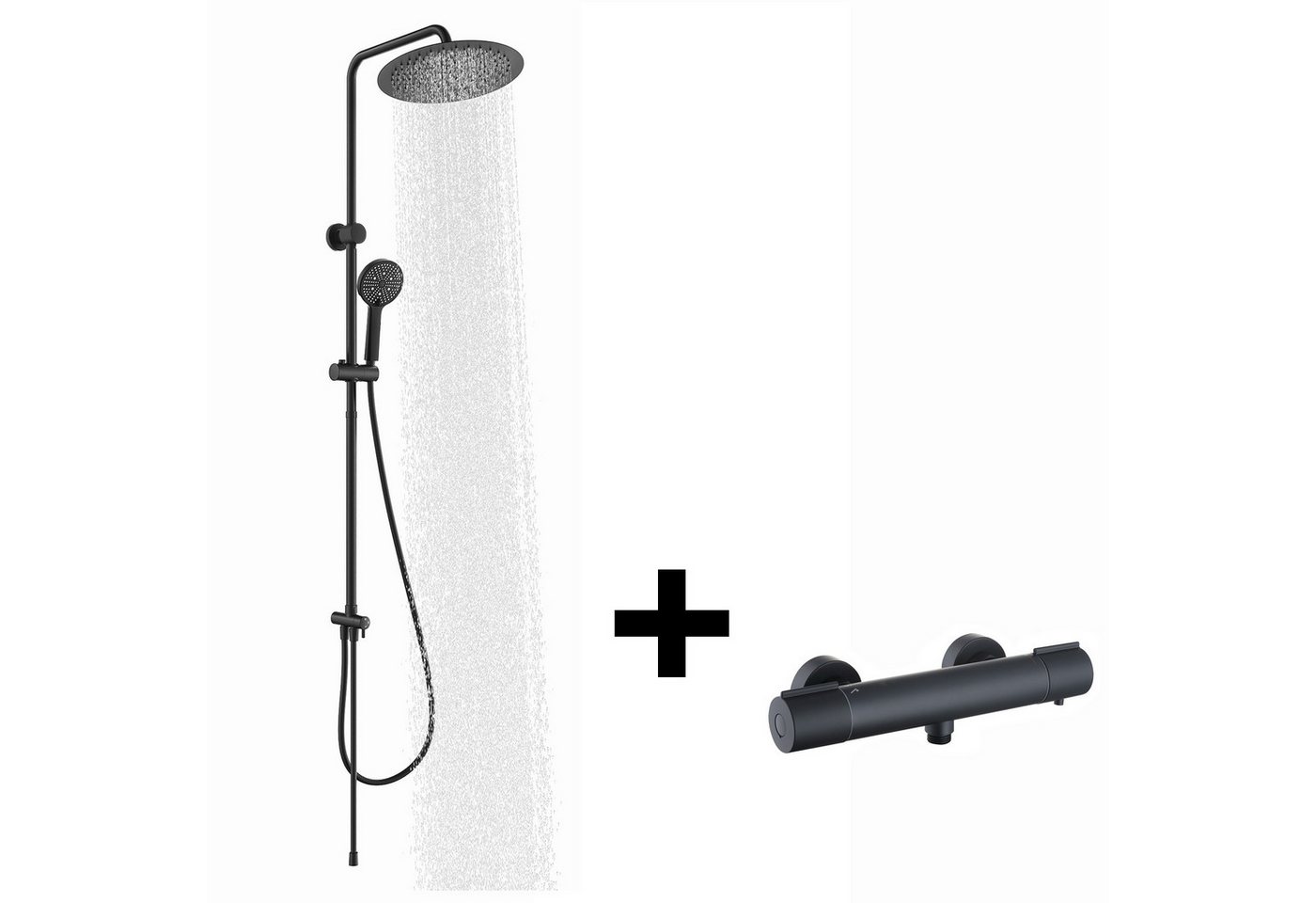 HOMELODY Duschsystem mit Regendusche 12 Zoll, SUS304 Kopfbrause, 3 Strahl Handbrause, 2 Strahlart(en), Schwarz Thermostatarmatur, 38°C Sicherheitssperre, höhenverstellbar Bild 3