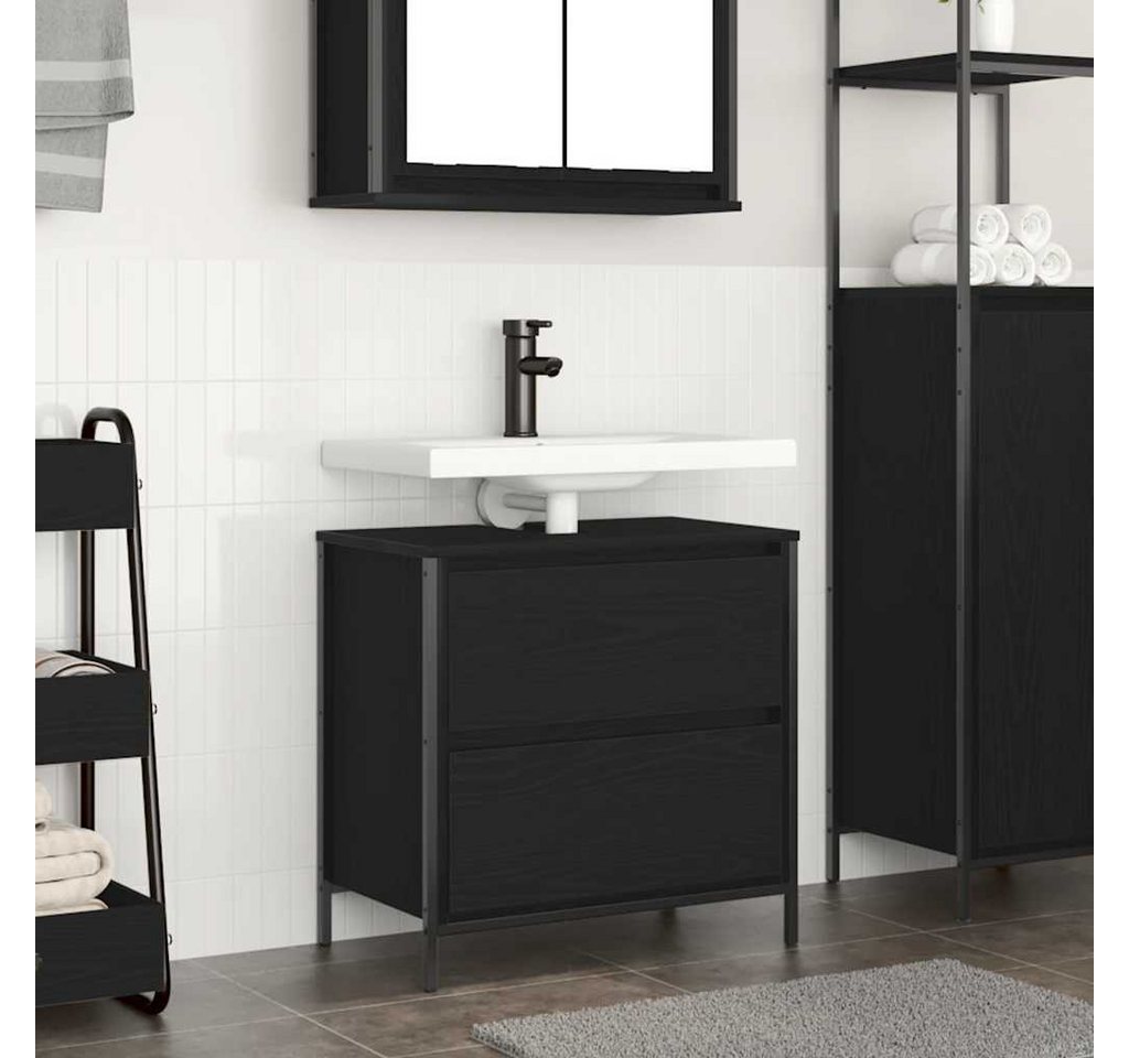furnicato Waschbeckenunterschrank 60 x 34,5 x 60 cm Schwarz Eichen-Optik Badschränke mit Gasdruckfeder und praktischer Schiebeschublade