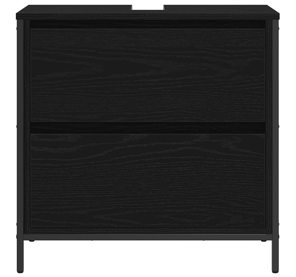 furnicato Waschbeckenunterschrank 60 x 34,5 x 60 cm Schwarz Eichen-Optik Badschränke mit Gasdruckfeder und praktischer Schiebeschublade Bild 3