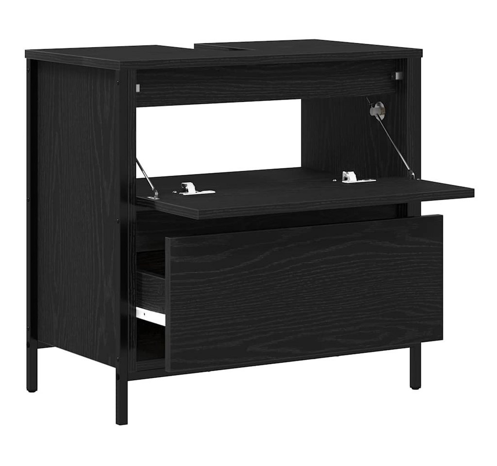 furnicato Waschbeckenunterschrank 60 x 34,5 x 60 cm Schwarz Eichen-Optik Badschränke mit Gasdruckfeder und praktischer Schiebeschublade Bild 4