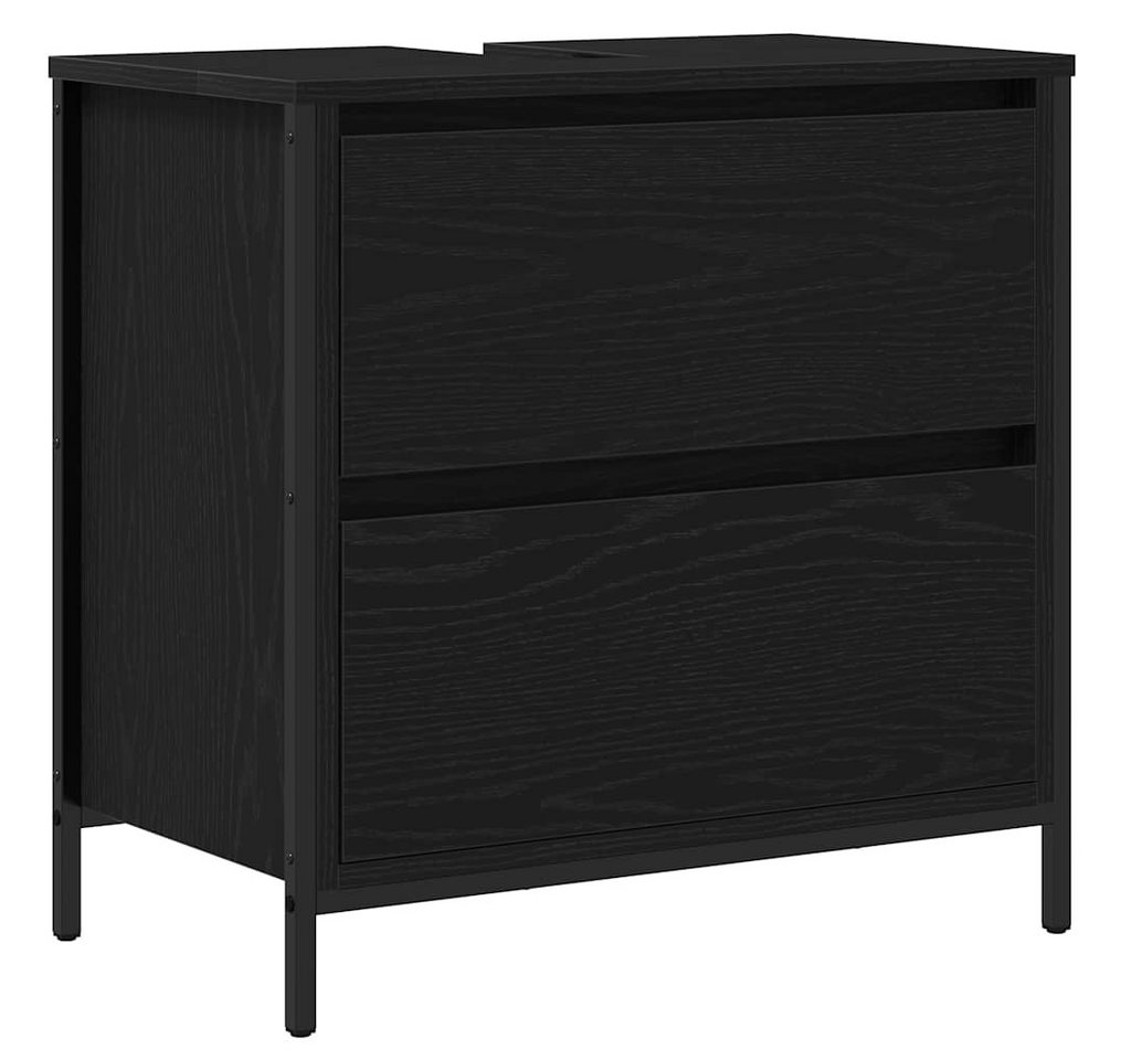 furnicato Waschbeckenunterschrank 60 x 34,5 x 60 cm Schwarz Eichen-Optik Badschränke mit Gasdruckfeder und praktischer Schiebeschublade Bild 5