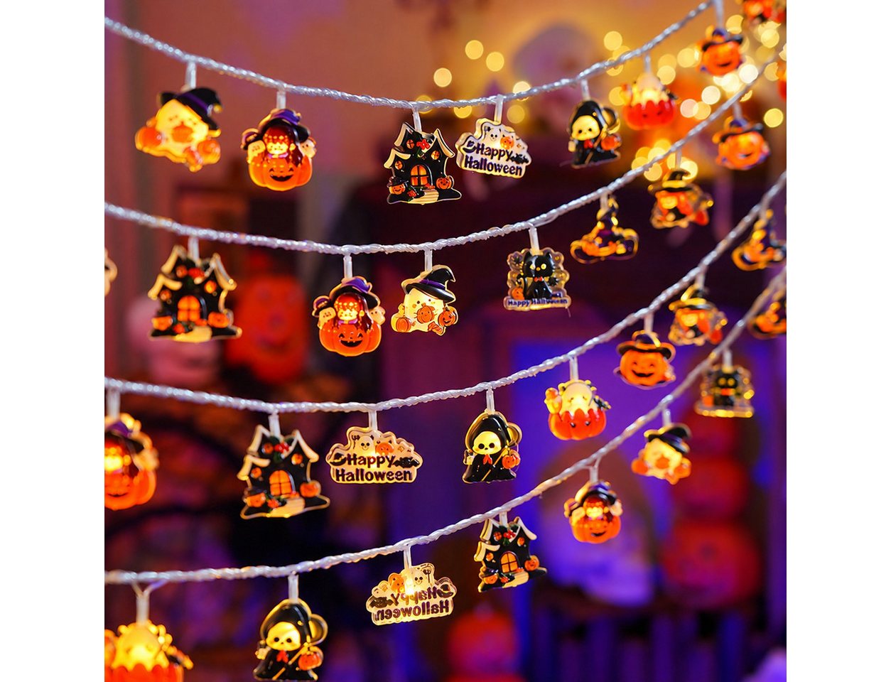 nsihing LED-Lichterkette Halloween Lichterkette 3 m, 20 LED, Kürbis- & Geisterlichter, Batteriebetrieben mit Blinkmodi für Innen & Außen
