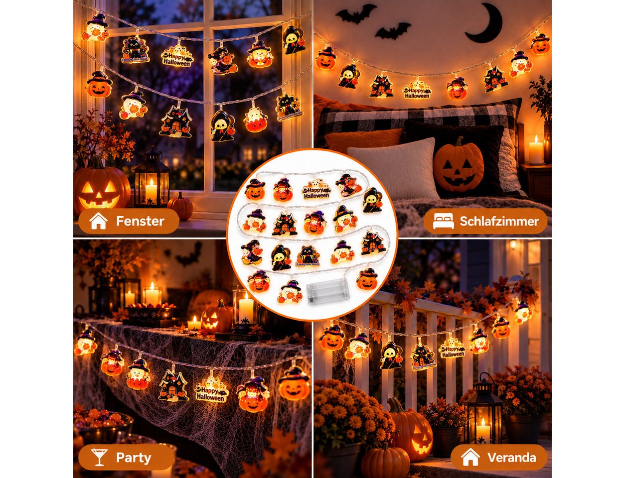 nsihing LED-Lichterkette Halloween Lichterkette 3 m, 20 LED, Kürbis- & Geisterlichter, Batteriebetrieben mit Blinkmodi für Innen & Außen Bild 3