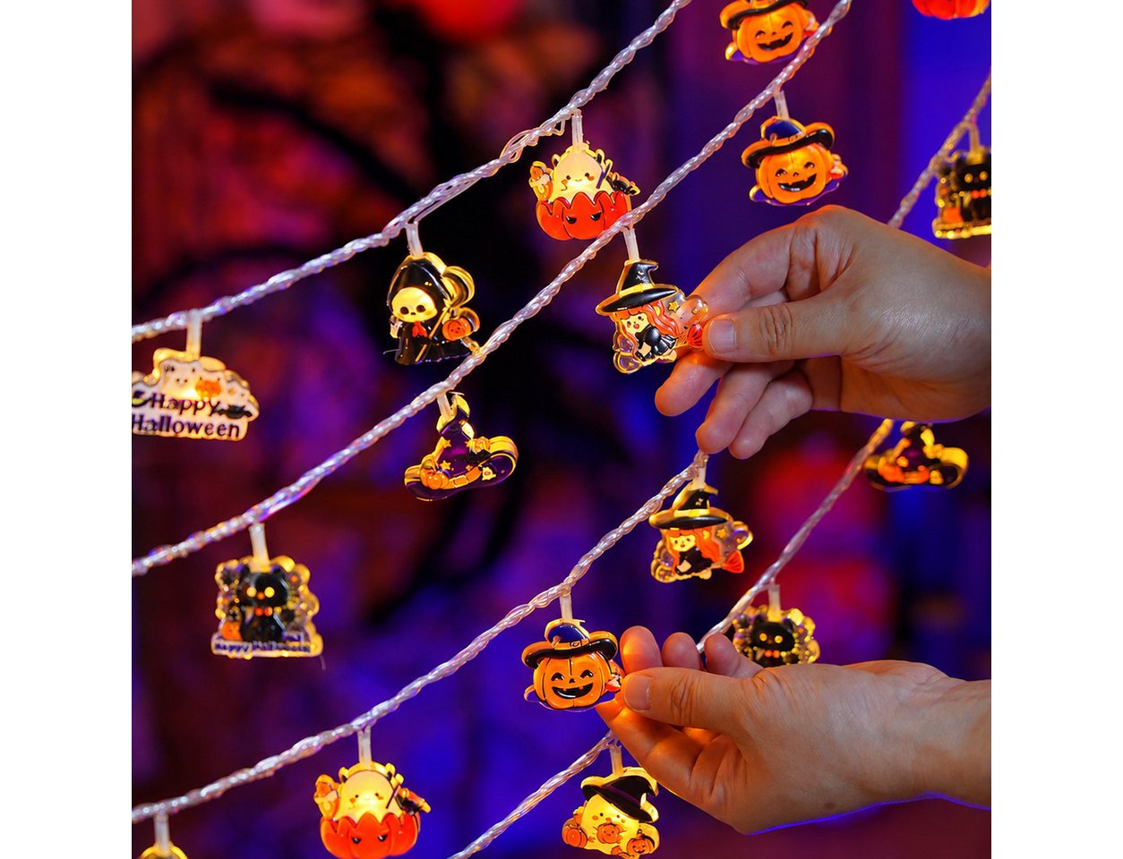 nsihing LED-Lichterkette Halloween Lichterkette 3 m, 20 LED, Kürbis- & Geisterlichter, Batteriebetrieben mit Blinkmodi für Innen & Außen Bild 5