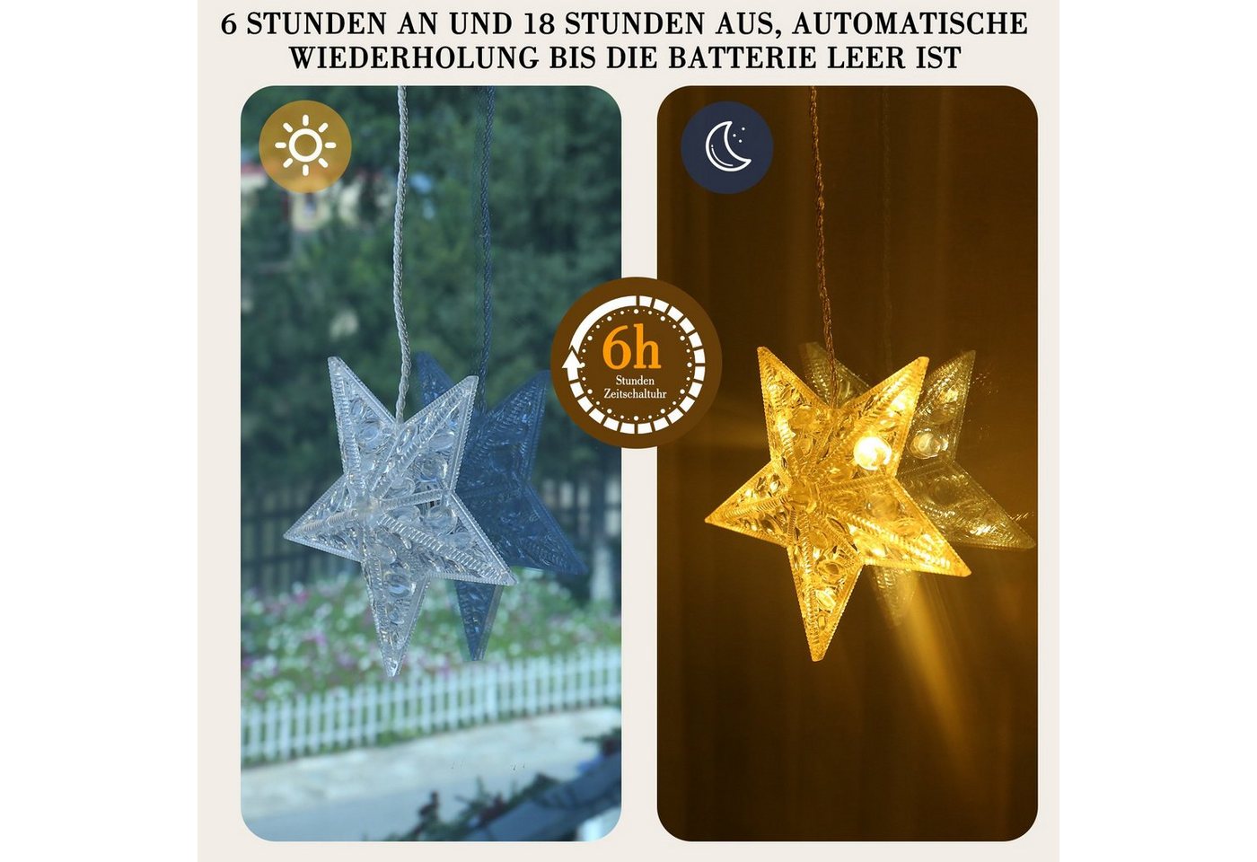 Quntis LED-Lichterkette 0.3/0.6M Led weihnachtsdeko fenster, weihnachtsstern mit haken, LED Fensterbilder für Weihnachtsdeko Innen/Außen mit Timer Speicher Bild 4