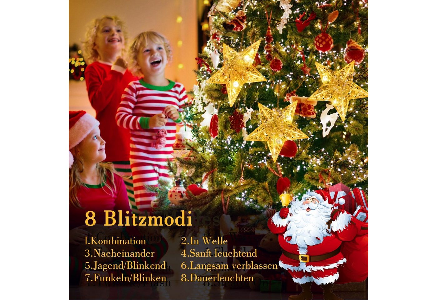 Quntis LED-Lichterkette 0.3/0.6M Led weihnachtsdeko fenster, weihnachtsstern mit haken, LED Fensterbilder für Weihnachtsdeko Innen/Außen mit Timer Speicher Bild 5