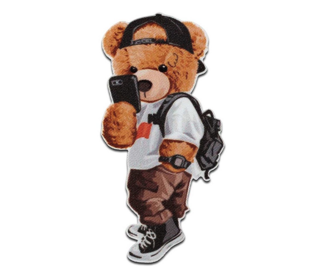 Mono-Quick Aufnäher Bügelbild, Aufbügler, Applikationen, Patches, Flicken, zum aufbügeln, PES, Bär mit Handy Tier - Größe: 8,6 x 4,3 cm Bild 3