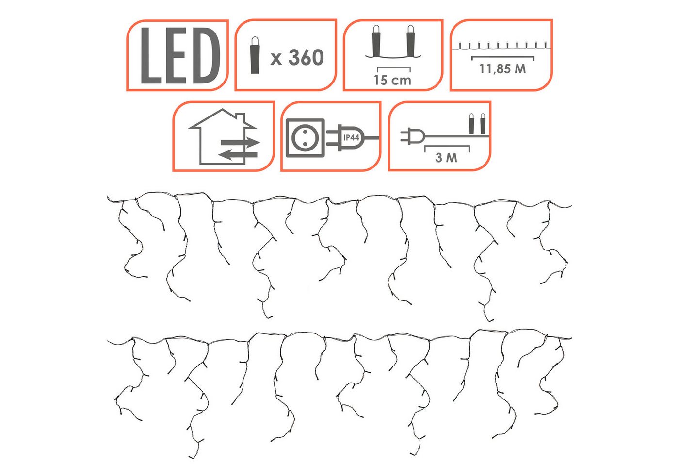 Spetebo LED-Lichterkette Eisregen Lichtervorhang warm weiß für Außen mit Stecker, Netzstecker mit IP44 Spritzwasserschutz