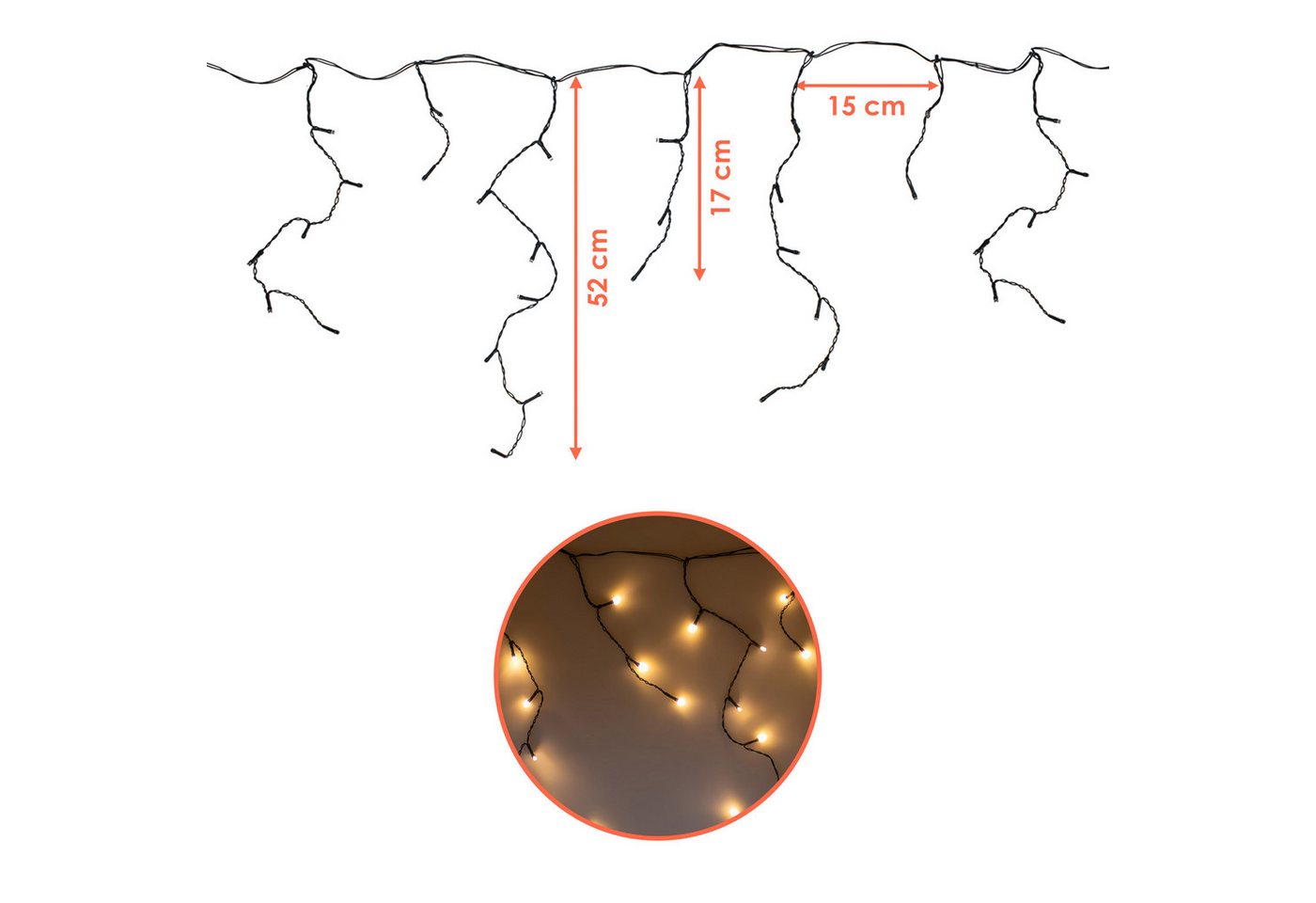 Spetebo LED-Lichterkette Eisregen Lichtervorhang warm weiß für Außen mit Stecker, Netzstecker mit IP44 Spritzwasserschutz Bild 5