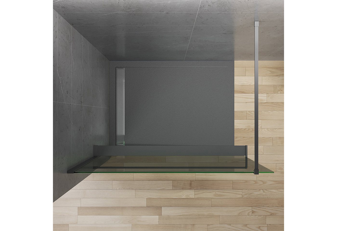 AQUALAVOS Walk-in-Dusche Schwarze Duschabtrennung 200 cm Höhe mit Handtuchhalter & Ablage Nano, 8 mm ESG Sicherheitsglas (DIN EN 12150) mit Nano-Beschichtung Breite 80 - 120 cm, Montage links oder rechts möglich, auf Duschwanne oder Boden
