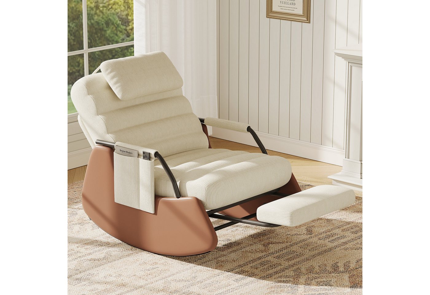 BELUPAI Schaukelstuhl Polster Schaukelsessel, (Set, 1 St), mit Fußstütze und 3-stufia verstellbare Rückenlehne,Cord,Beige Bild 5