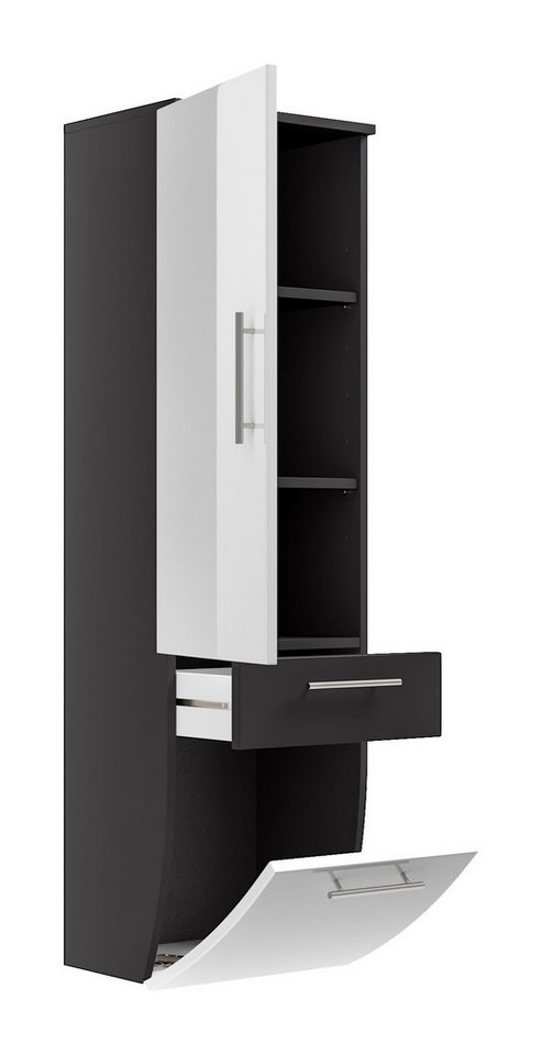Magnolia Home Badmöbel-Set Hochschrank 135 cm Salona Weiss hochglanz/Grafit hochglanz, Soft-Close Bild 2