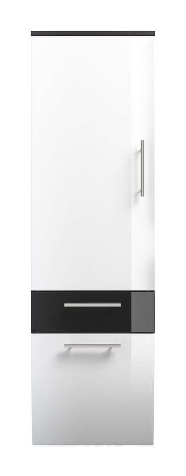 Magnolia Home Badmöbel-Set Hochschrank 135 cm Salona Weiss hochglanz/Grafit hochglanz, Soft-Close Bild 3