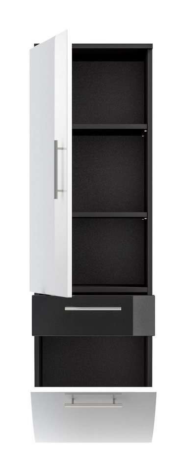 Magnolia Home Badmöbel-Set Hochschrank 135 cm Salona Weiss hochglanz/Grafit hochglanz, Soft-Close Bild 4
