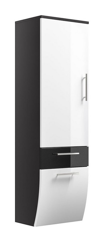Magnolia Home Badmöbel-Set Hochschrank 135 cm Salona Weiss hochglanz/Grafit hochglanz, Soft-Close Bild 5