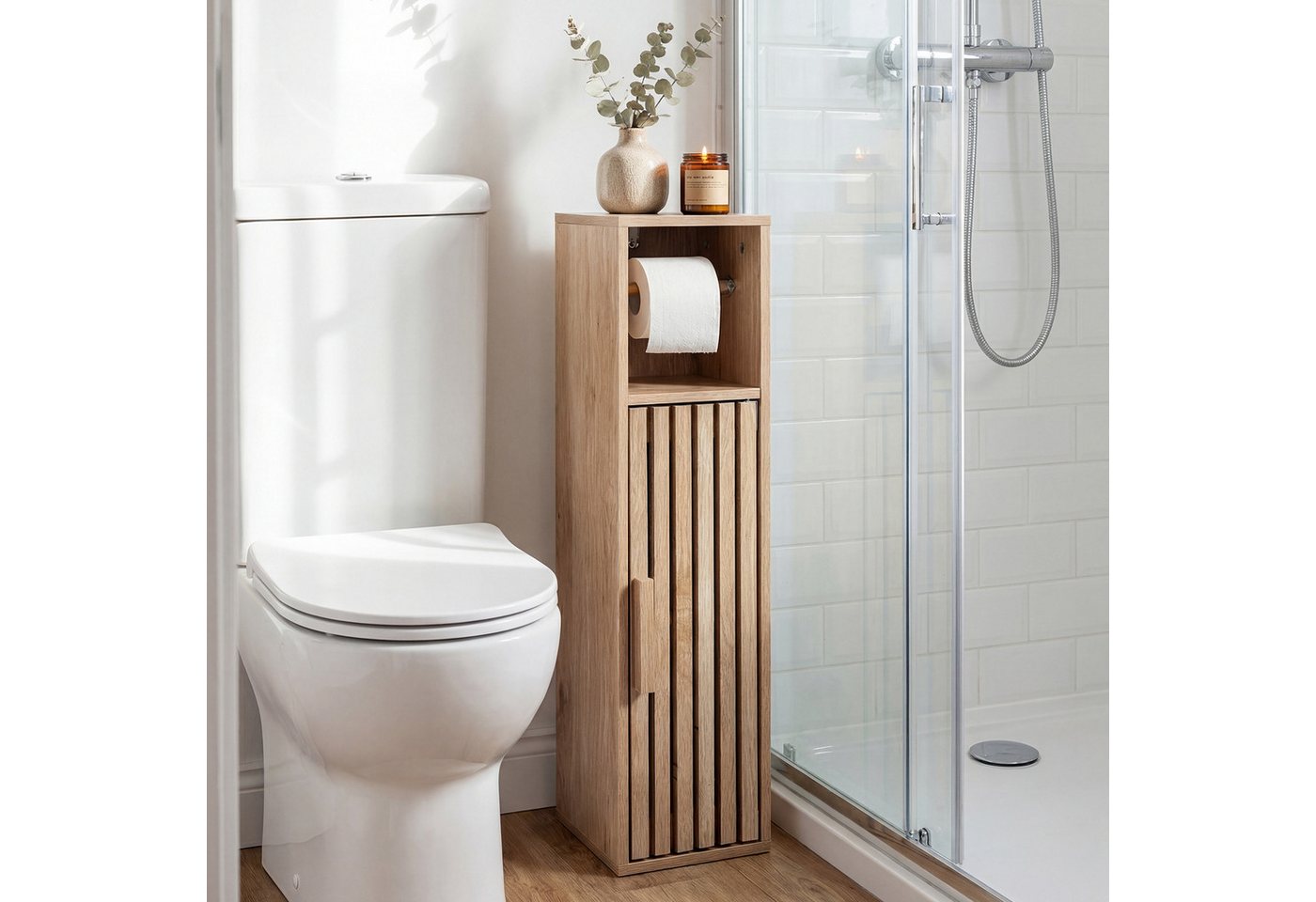 COSTWAY Badkommode Schmaler Badezimmerschrank aus Holz, 20 x 19 x 78 cm, Natur Bild 5