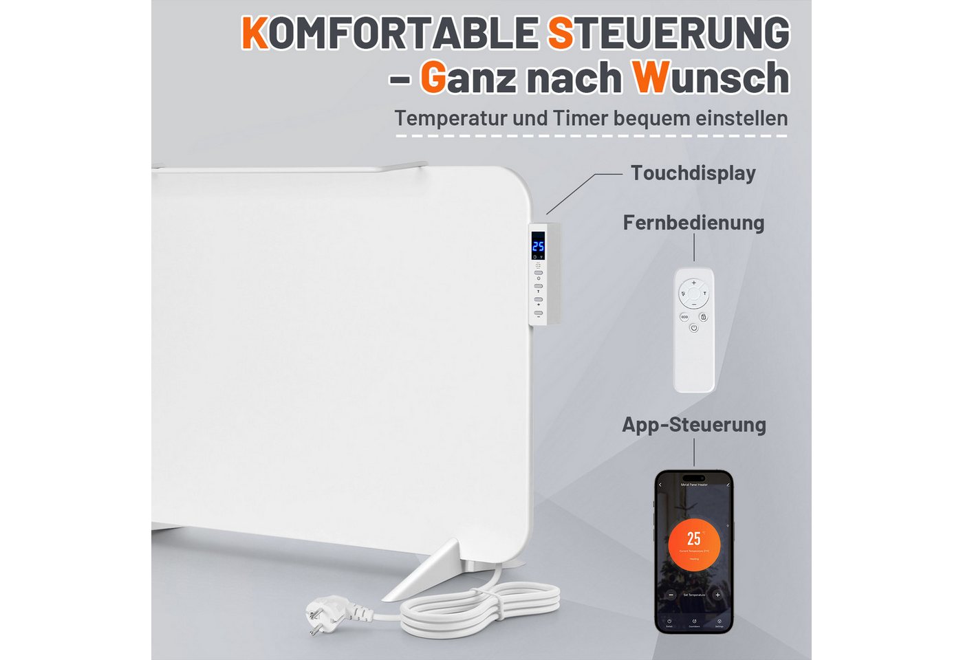 Clanmacy Infrarotheizung Infrarotheizung 450W WLAN Badheizung Thermostat Handtuchhalter Schwarz Bild 2