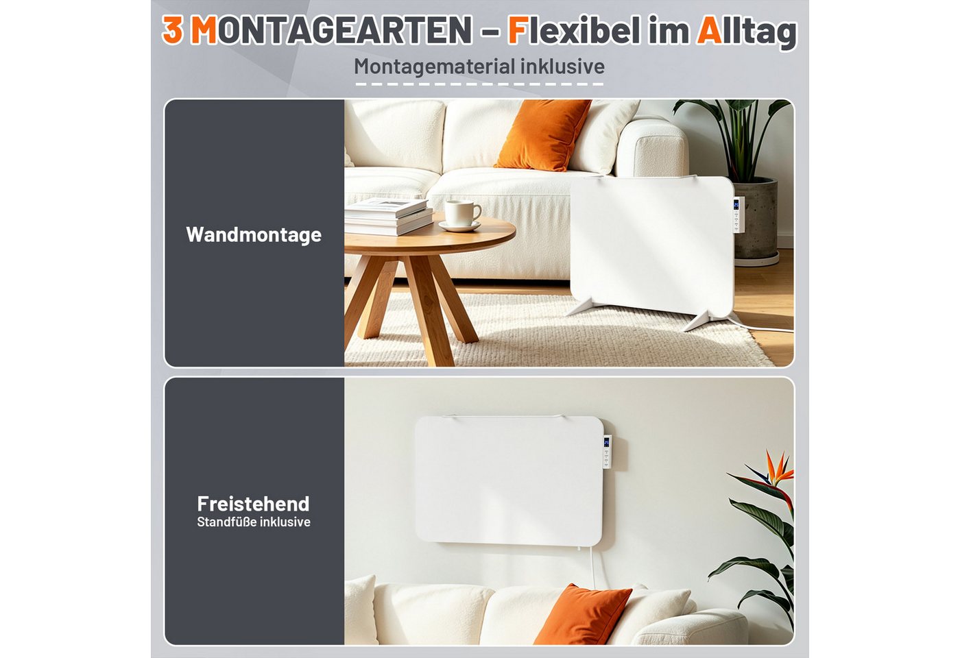 Clanmacy Infrarotheizung Infrarotheizung 450W WLAN Badheizung Thermostat Handtuchhalter Schwarz Bild 4