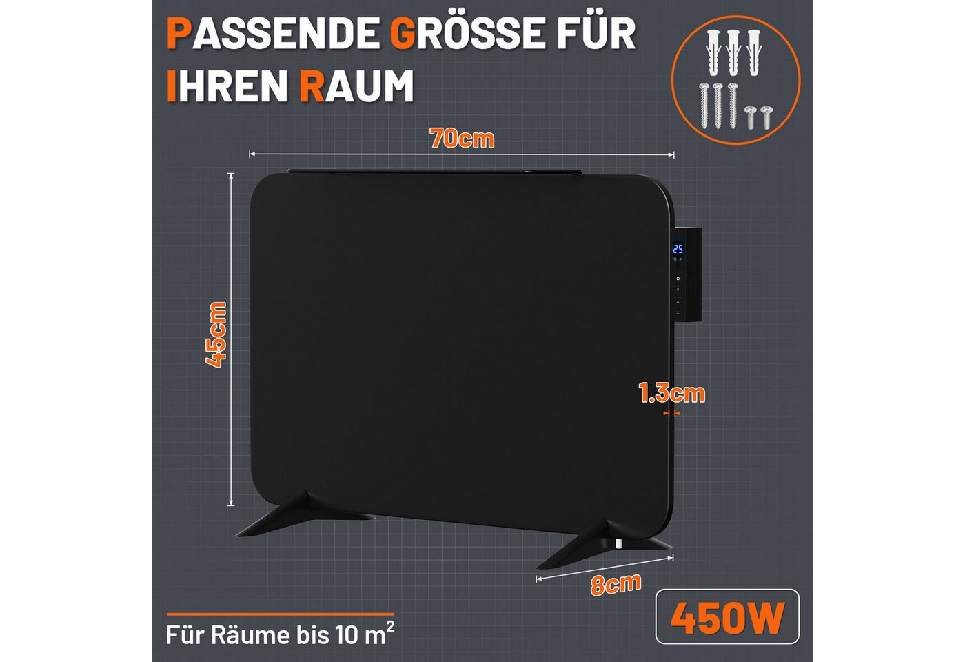Clanmacy Infrarotheizung Infrarotheizung 450W WLAN Badheizung Thermostat Handtuchhalter Schwarz Bild 5