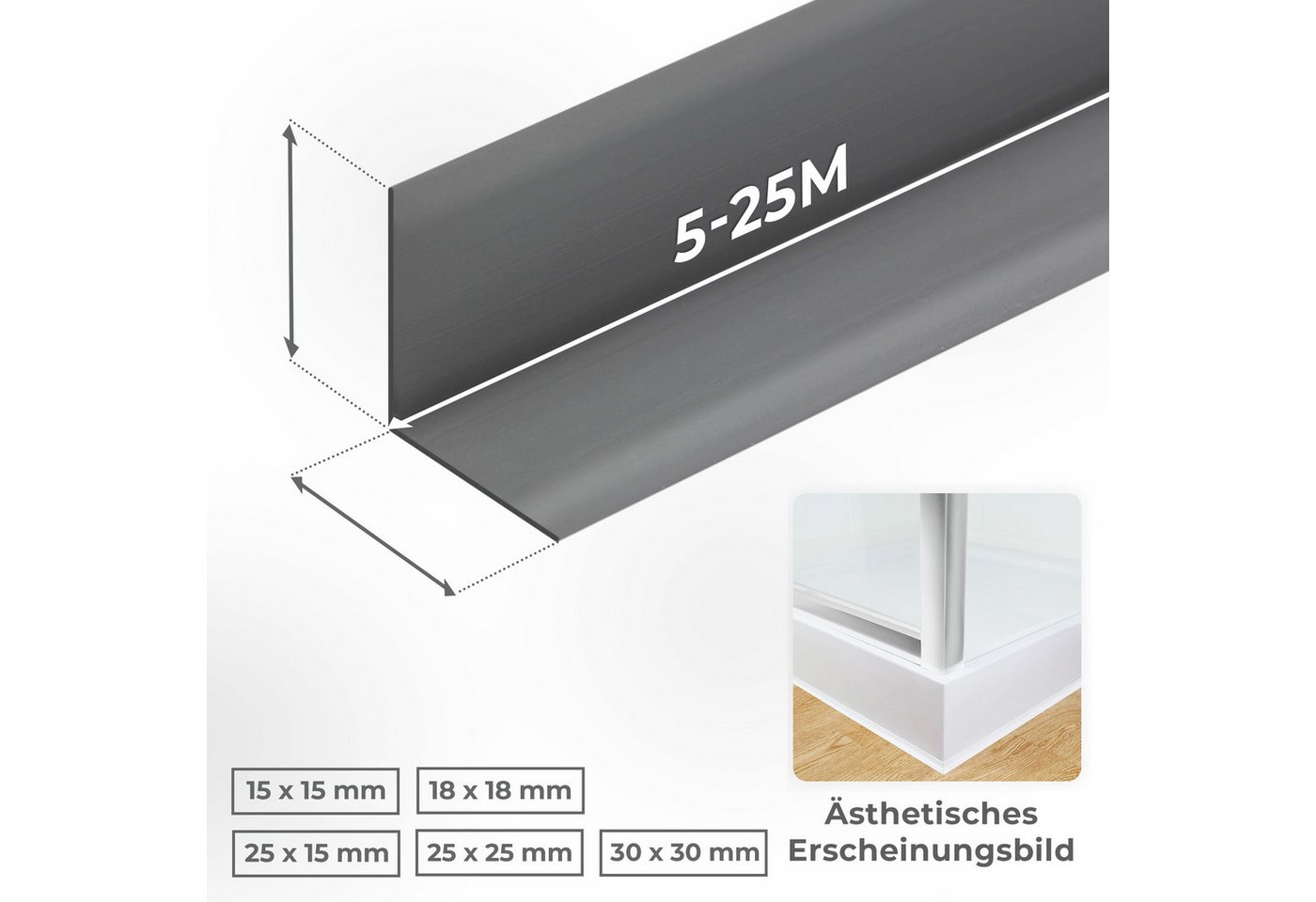 Quest Sockelleiste Weichsockelleiste Selbstklebend 18x18 mm, L: 500,00 cm, H: 1,80 cm, Packung, 1-St., wasserfest, UV-beständig, für Küche & Bad