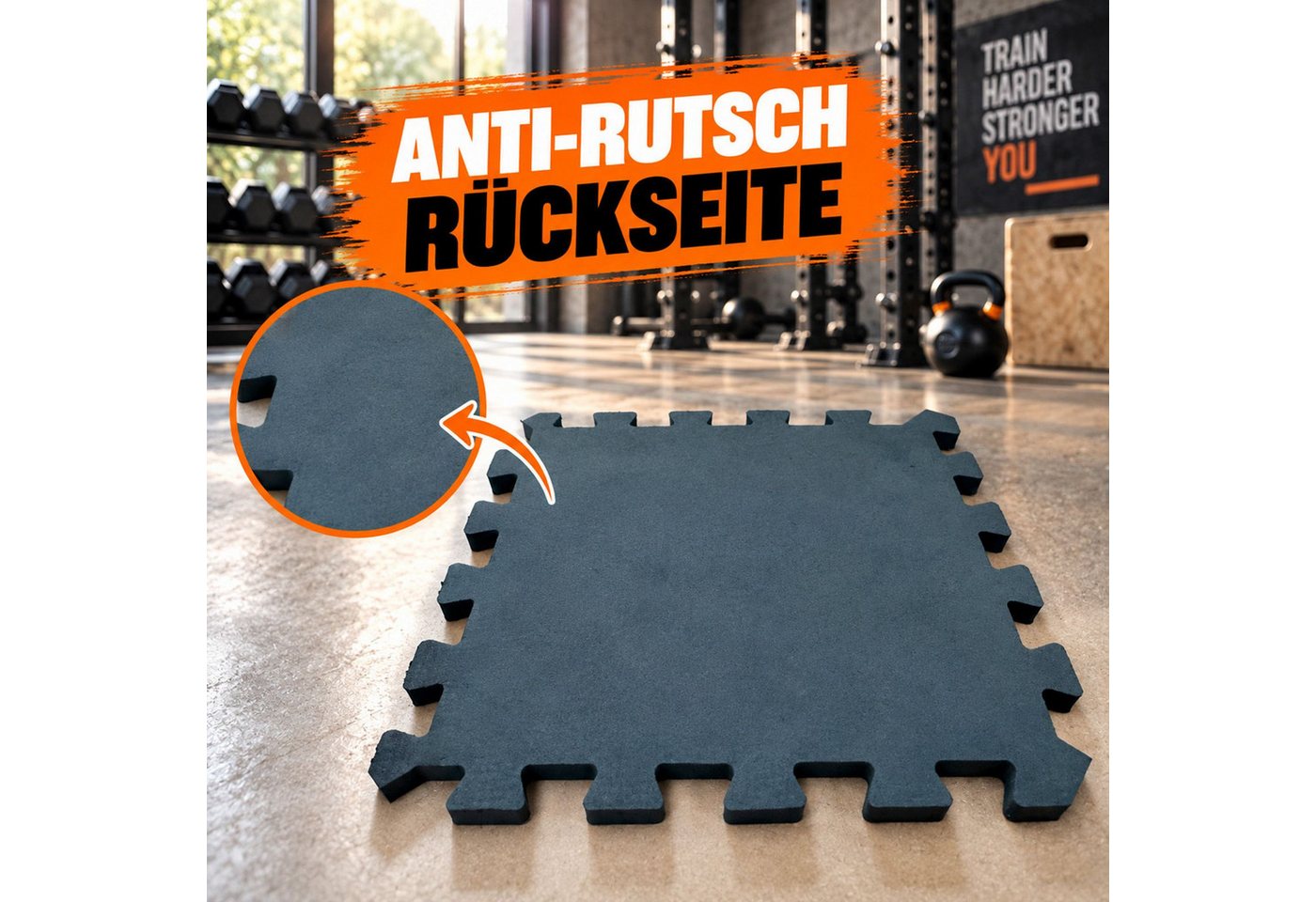 BURI Bodenschutzmatte Bodenschutzmatten 18er Set 15 mm Puzzlematten für Fitness und Geräte, 18-St.