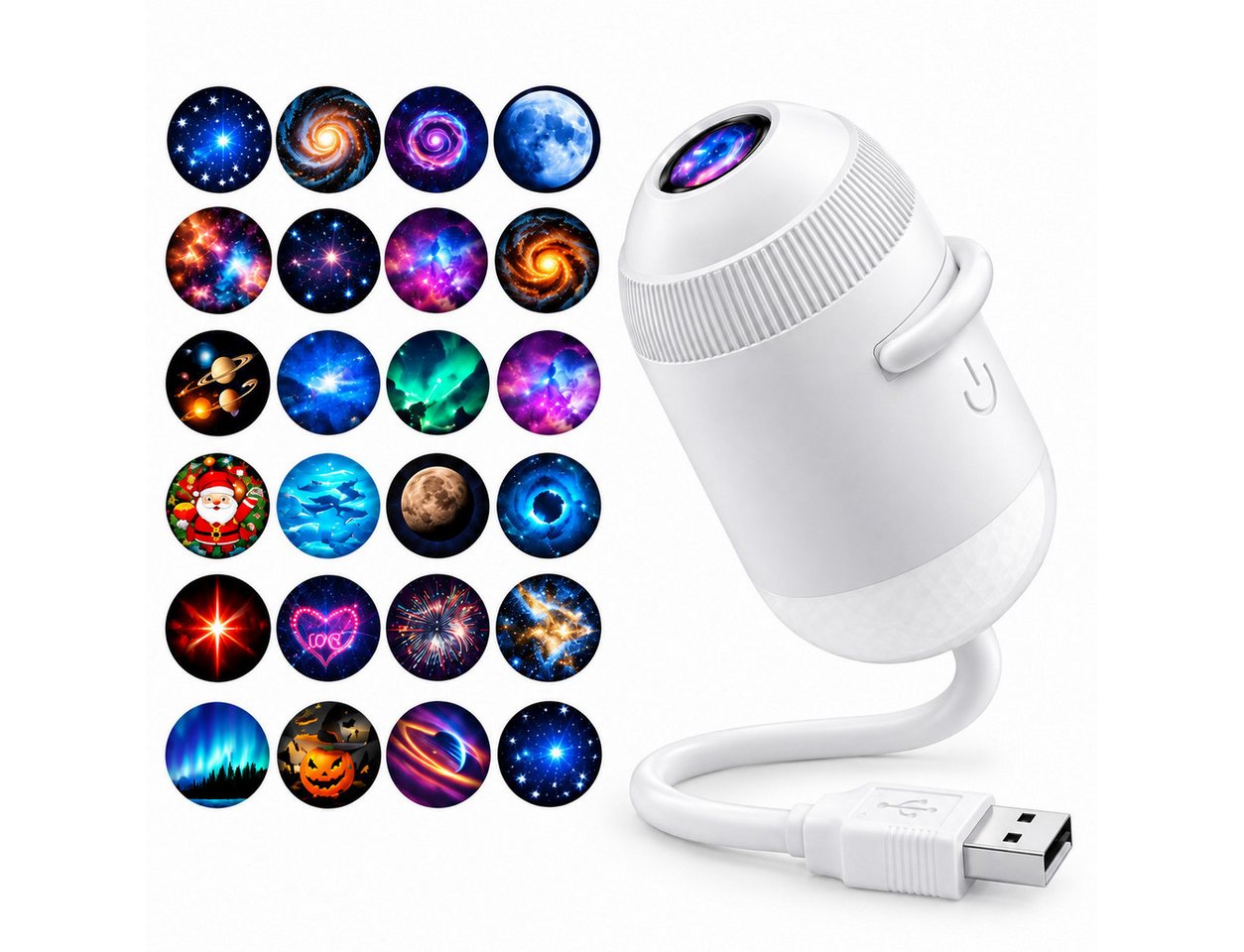 Toomoke LED Nachtlicht 2-in-1 Sternenhimmel mit 24 Motiven, Nachtlicht mit USB, Kompakte Projektionslampe für Schlafzimmer und Kinderzimmer Bild 5