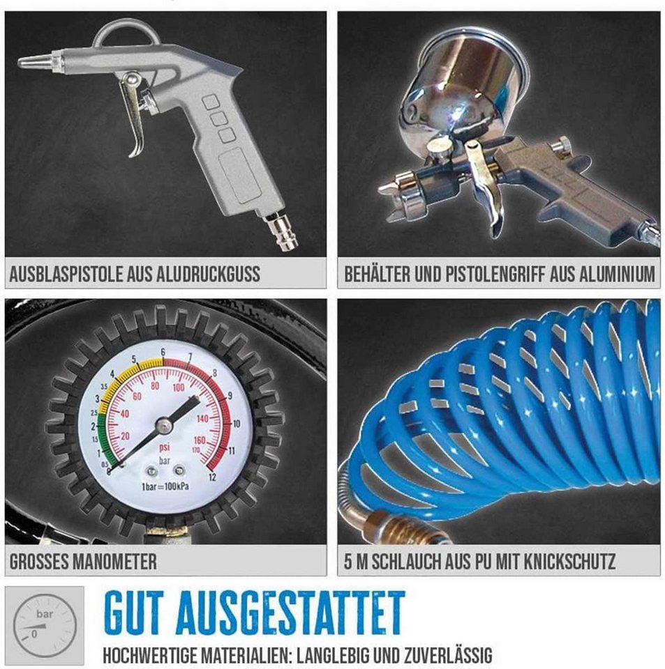 Güde Druckluftgeräte-Set Druckluft-Set 4-tlg. Reifenfüller Schlauch Ausblaspistole Farbpistole
