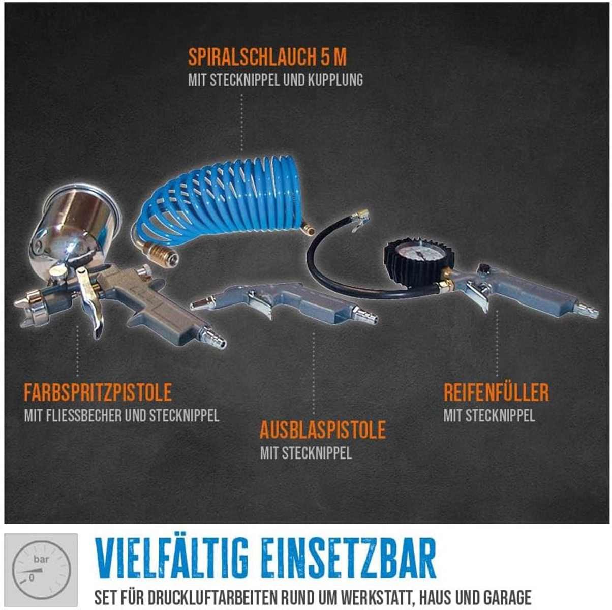 Güde Druckluftgeräte-Set Druckluft-Set 4-tlg. Reifenfüller Schlauch Ausblaspistole Farbpistole Bild 2