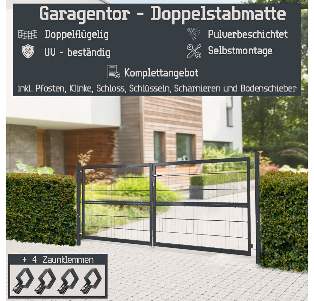 V2Aox Gartentor Gartentor Gartentür Zauntür Zauntor Grau 300x120 Doppelflügelig