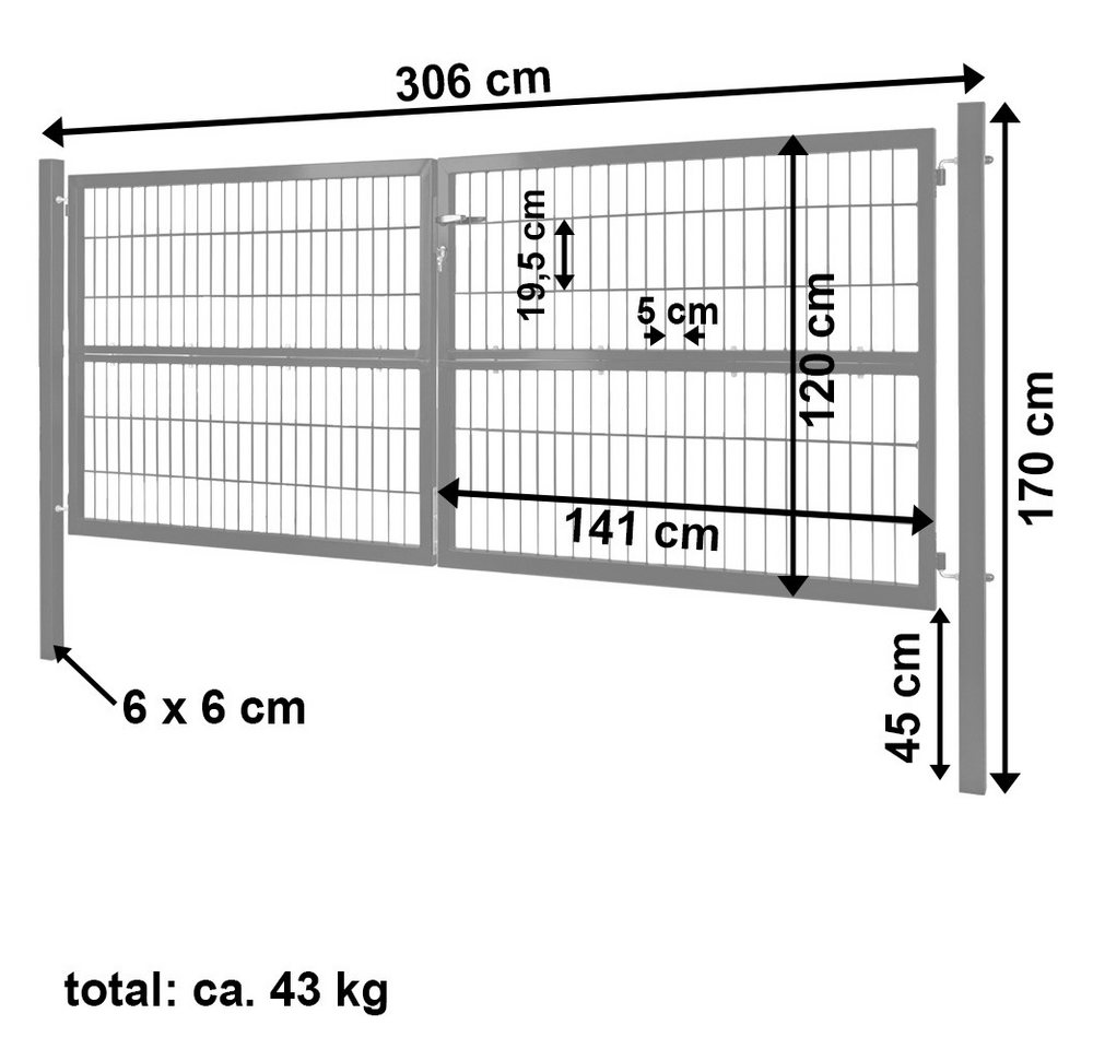 V2Aox Gartentor Gartentor Gartentür Zauntür Zauntor Grau 300x120 Doppelflügelig Bild 2