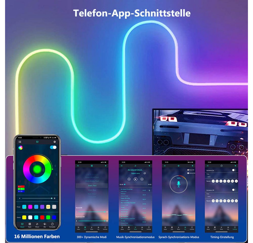 LMaxhome LED Stripe RGBIC 3M Neon LED Streifen APP Steuerung Wasserdichte Smart Lichtband, 20W, Funktioniert mit Alexa und Google Assistant, Flexibler DIY, Party Bild 3